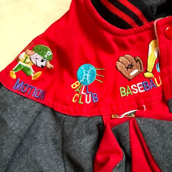 Vintage 90s MGM Kids Fashion Cap Jacket Pants Set 12M Red Gray Baseball Sports - Picture 4 of 10